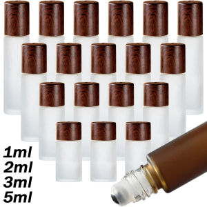 ขวดลูกกลิ้งน้ำมันหอมระเหยแก้วเปล่าสำหรับใส่เครื่องสำอาง1/2/3/5มล. ม้วนบนกระจกขวดรีฟิลได้อุปกรณ์ฝาไม้