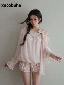 xocoboho | Elegant Pink Off-Shoulder Blouse