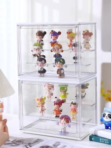 Acrylic Popmart Display Box Doll Storage Organizer LEGO Transparent Cabinet 3 Layers Stackable Storage Box Blind Box Storage Display Stand Showcase with Magnetic Door Easy to Install for Figures Garage Kits Collectibles Toys and Blind Box Storage