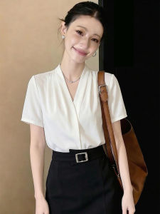 XUSHAN | Summer Professional Elegant French Style Short Sleeve V-Neck Blouse