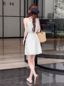 Váy Ngắn Hở Eo Kiểu Pháp Thời Trang Mùa Hè Mới Về Váy Chữ a Cạp Cao Cạp Cao Cho Nữ Không Tay Cổ Tròn Chất Liệu Khác