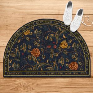 Retro American Floral Semi-Circular Entrance Door Mat Thread Circle Home Use Door Mat Hall Mat Geometric Pattern Machine Knitted
