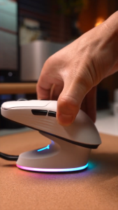 [Deliver In 72 hours]THUNDEROBOT ML7 Gaming Mouse With Charging Dock Long Battery Life Tri-mode Bluetooth Wireless Mose PAW3311 RGB Lighting 12000 DPI 65g Lightweight Design White Color