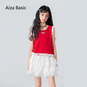 Aiza basic | Girl Lace Ruffle Sleeveless Tank Top