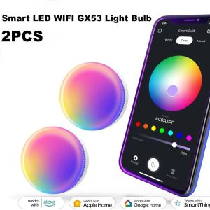 2PCS Smart Light Bulbs TUYA WiFi GX53 Color Changing Lamp Dimmable GX53 220V Work with Alexa/Google Smart Life Music Sync Light