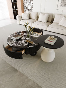 MINGZUO | Marble Round Minimalist Sofa Side Table Drawer Side Table Combination