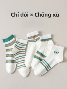 JINGCHI | Tất ngắn cotton pha trộn kháng khuẩn chống mùi mùa hè cho nữ Tất ngắn kẻ sọc dễ thương phong cách Nhật Bản Tất mỏng mùa hè