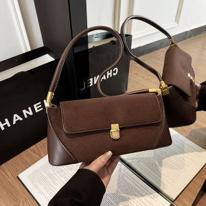Vintage Handbag Womens Commuter Bag Fashionable Versatile Single Shoulder Bag Breadstick Shape Bag Trendy Lock Buckle Closure
