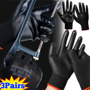 3Pairs Black Touchscreen Working Gloves Anti-Slip Wear-Resistant Waterproof Nitrile Rubber Labor Protection Gloves Hand Protection Supplies for Car Repair Garden Work