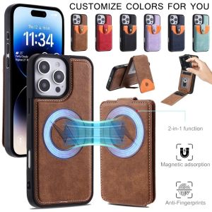 2 In 1 Magnetic Leather Wallet Phone Case for iPhone 16E 16 Pro Max 15 Plus 14 13 12 11 X XR 8 7 SE 2022 Buckle Cards Cover