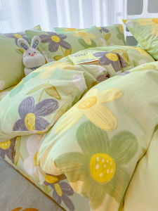 Cute Thickened Pure Cotton Bedding Set 4pcs Cartoon Style Dormitory Bed Sheet Womens Bedding Set Comforter Cover Bedding