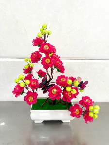 Chậu hoa đào nhựa bóng mini cao 20cm