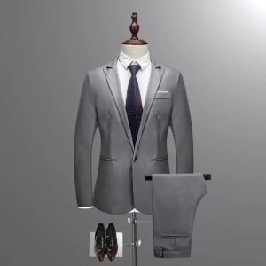 Classic Mens Single-Button Formal Suit Slim Fit Wedding Groomsmen Smoking Casual Business 2-Pieces Set Jacket And Pants