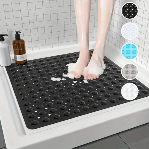 1pc  Shower Mat Non Slip 21 x 21 Inches Square Shower Mat with Suction Cups and Drain Holes Shower Stall Mat Machine Washable