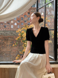 XXNING | Áo Blouse Phong Cách Retro Nhung Sang Trọng Pháp