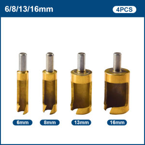 CMCP 4pcs Wood Plug Cutter Drill Bit Set Straight Tapered Cutting Tool Cork Knife HSS Barrel Type Woodworking 6mm 8mm 13mm 16mm