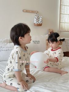 ชุดนอนเด็กชายและเด็กหญิง ชุดนอนฤดูร้อน ผ้าฝ้ายระบายอากาศได้ดี แขนสั้น คอตั้ง ลายการ์ตูน สำหรับเด็กอายุ 1-12 ปี