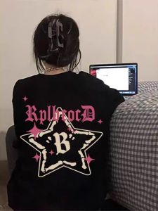 American Retro High Street Star Pure ผ้าฝ้าย เสื้อยืดแขนสั้นผู้หญิง ฤดูร้อน อินเทรนด์ ฮิปฮอป Heavy Duty ลำลอง Crewneck เสื้อท่อนบน