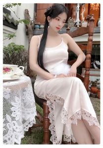 Adjustable Strap Large Backless Lace Trim Dress Camisole Mid-Length Qipao Hanfu Inner Wear Skirt Versatile Womens Vest Top