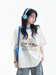 zuocisankon | American Retro Cartoon Polka Dot Printed Short Sleeve T-Shirt