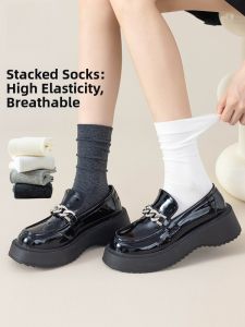 Miiow | White Womens Mid-Calf Socks Absorb Sweat Odor Control Antibacterial Matching Small Leather Shoes Long Yarn Pile Socks