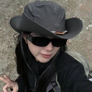 หมวกชาวประมงสไตล์ญี่ปุ่นแบบมีเชือกผูก หมวกปีนเขาสำหรับกลางแจ้งแห้งเร็ว หมวกตกปลาสำหรับผู้หญิงในฤดูใบไม้ผลิและฤดูร้อน หมวกกันแดดกันฝนสำหรับผู้ชายระบายอากาศได้ดี