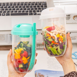 Portable 1000ml Large-Capacity Fat-Reducing Light Salad Cup With Fork Food Container Anti-drop Lunch Box Fruit Milk Cups