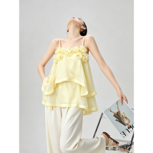 GULILI | Sleeveless Halter Vacation Style Floral Sheer Blended Top