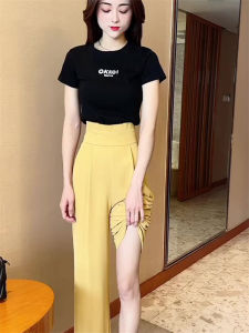 Fashionable Womens Short Sleeve round Neck T-Shirt And Wide Leg Pants Set Spring Summer New Arrival Slimming Effect Korean Style
