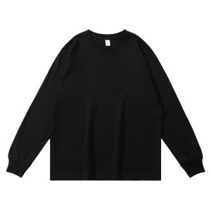 Pure Cotton Long Sleeve T-Shirt Black Plum Purple Base Shirt Top Casual Wear Breathable Sweat Absorbent Anti-static Anti-pilling