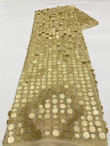 Wholesale Luxury African Lace Fabric Gold Beaded French Mesh New African Fabrics 2026 Sequins Tulle Lace Fabrics For Sewing