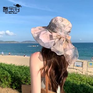 Bohemian Style Sun Hat For Women Large Brim Print Flowers Suncreen Fisherman Hat Bucket Hat Travel Cap Summer Sun Protection Beach Cap