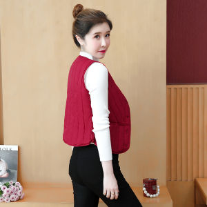 เสื้อกั๊กดาวน์คอตตอนฤดูใบไม้ร่วงและฤดูหนาวสำหรับผู้หญิงเสื้อกั๊กคอวีเข้ารูปแบบบางเบาแบบใหม่ปี2024เสื้อกั๊กบุขนกำมะหยี่หนาพิเศษเข้ารูปซับใน