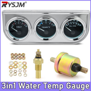 RYSJM | 52MM Water Temperature Gauge + Volt Meter + PSI Oil Pressure Gauge 3In1 Kit with Oil Water Temp Sensor Triple Meter Voltmeter