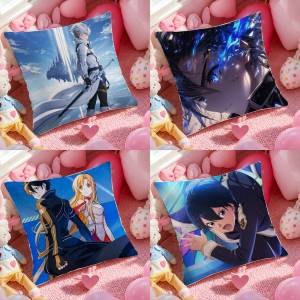 Bandai | Sword Art Online Kirito Dual Blades Anime Plush Pillow Cover Soft Short Plush Cushion Cover For Sofa Bedroom Home Decor Gift