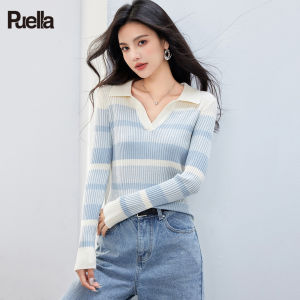 puella | Áo Len Nữ Cổ Polo Sọc Phong Cách Retro Pháp