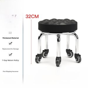 Portable Iron Material Moving Bar Stool Pedicure Manicure Floor Cleaning Small Chair Modern Simple Style Leather Finished