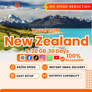 New Zealand eSIM | 5-20GB High Speed | 30 Days Data Plan | Raize Connect