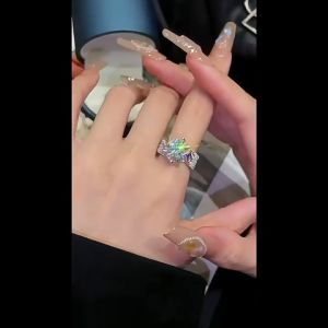 Cincin Wanita Elegan Mewah Cincin Cewek Berlian 5 Karat Lapisan Emas Dapat Diatur Sertifikat GRA Set Ring COD