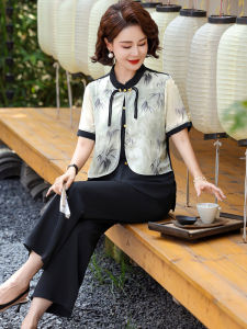 Fashionable Chinese Style Short Sleeve Shirts And Skirts Set for Middle-Aged Women Summer New Arrival Lightweight Polyester Fabric
