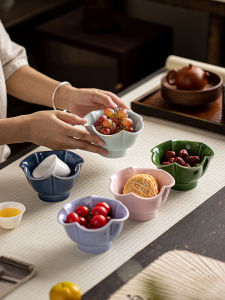 Chinese Style Ceramic High Legged Tea Tray Wedding Pastries Display Plate Fruit Basket Dry Fruits Tray Afternoon Tea Snack Plate