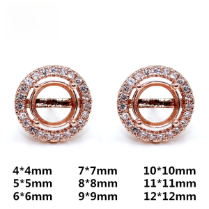 925 Silver Plated White Gold Rose Gold Round Earstuds with Hollow Base Tray 4*4 5*6 7*8 9*10 11*12mm in Stock Freshly Baked Japanese Style