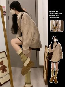 Ladies Thickened Soft Sweater Overhead Style Autumn Winter New Arrival Korean Style Warm Knitted Long Sleeve round Neck Top