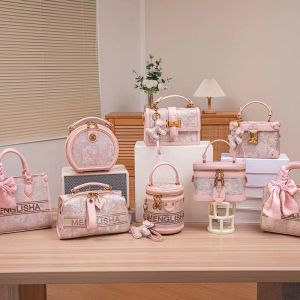 Ladies handbag designer high-end pink embossed handbag 2024 new Chinese style box bag single shoulder crossbody bag