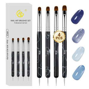 4PCS French Nail Art Brushes Set - Two Way Nail Art Brush with Dotting Tool for Cuticle Clean Up & Nail Art Design