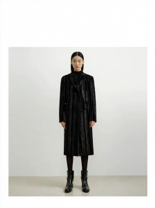 Summer Womens Black Velvet Turn-down Collar Long Coat