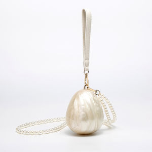 Womens Acrylic Premium Mini Egg Bag Luxury Fashion Pearl Dinner Clutch Bag Cute Phone Mouth Red Envelope for Wedding Party