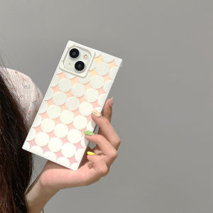 Creative Polka Dot Square Cornered Phone Case for Apple iPhone 15 pro Max Full Cover Simple Elegant Gradient Laser Engraving