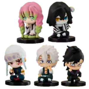 5Pcs/Set Demon Slayer Q Version Sitting Figure Toy Anime Kimetsu no Yaiba Tanjiro Nidouzi Inosuke Zenizu PVC Figurine Model Doll