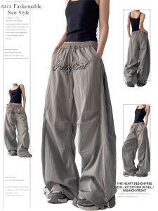 American High Street Letter Embroidery Pleated Paratroop Workwear Pants Women 2025 New Loose Wide LegKnife Long Trousers